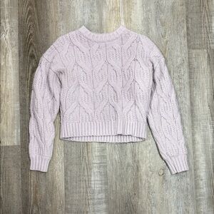 Cropped Cable Knit Sweater - Light Pink